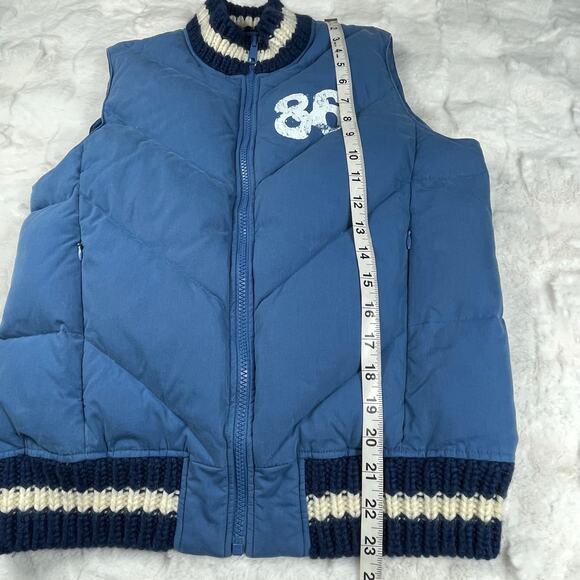 🔥PINK Victoria’s Secret Down Feather Spell Out Striped Trim Blue Vest Size XS/S - Picture 11 of 11